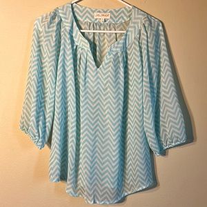 Zigzag teal and white women’s blouse